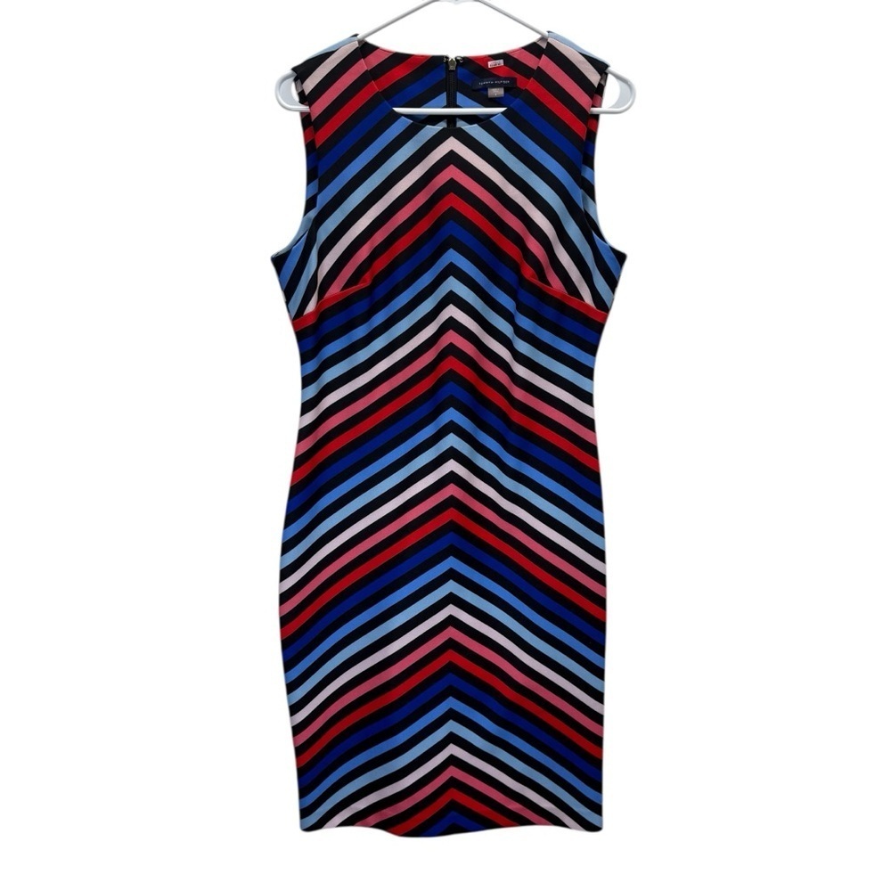 Tommy Hilfiger Sleeveless Striped Crepe Scuba Dress. Size 8